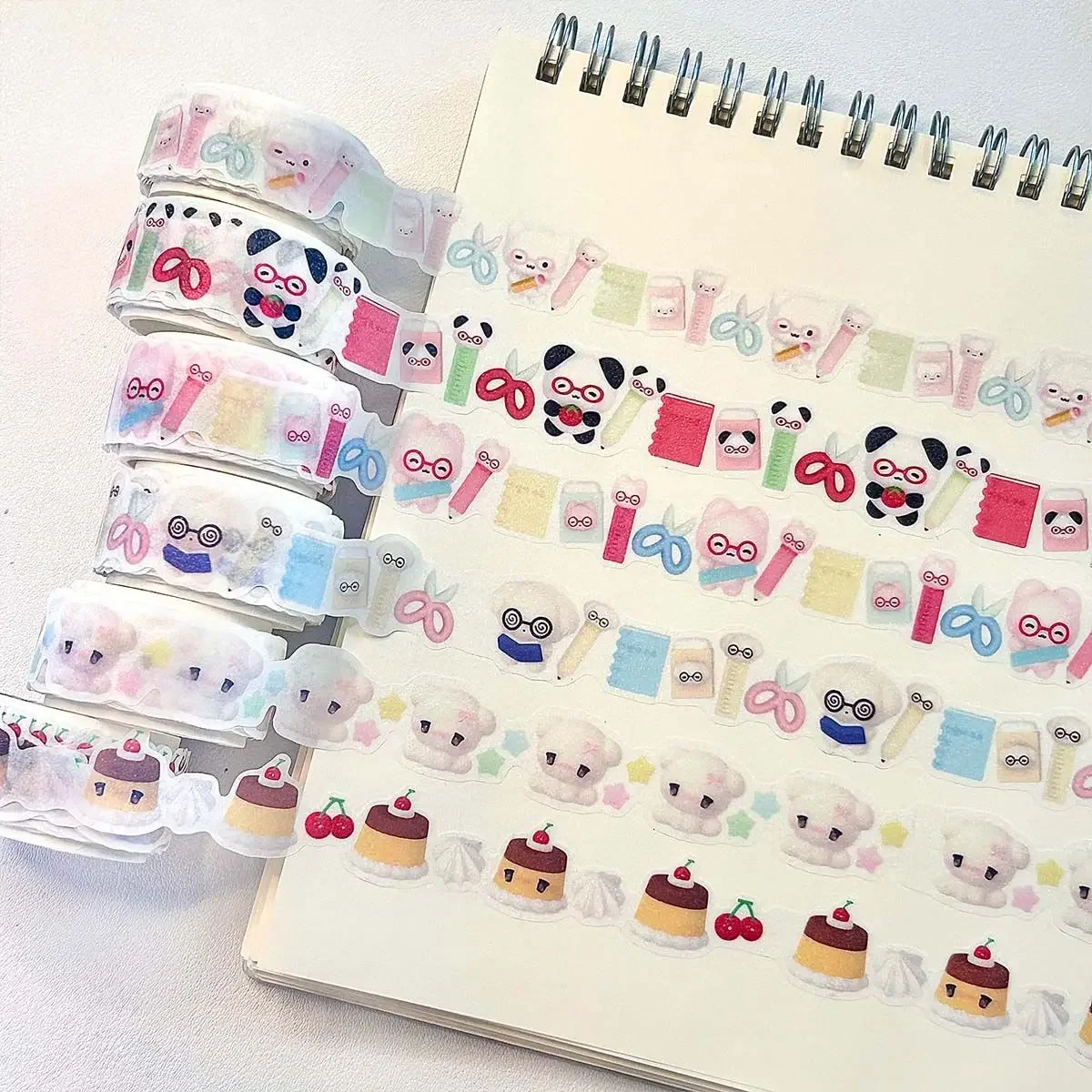 Cartoon Animals Cute Washi Tape Roll Panda Rabbit Pencil Journal Decoration Collage Graffiti Decorative Stickers