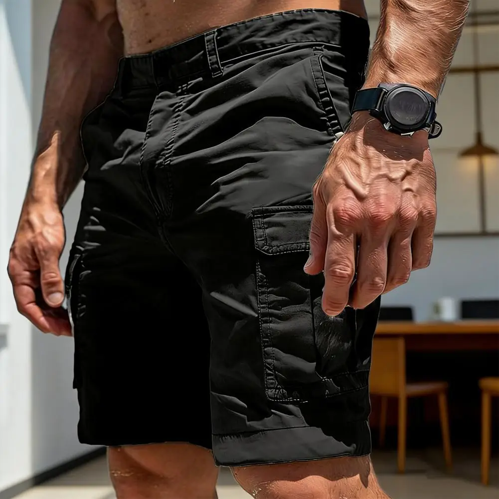 Plus Size Men Cargo Shorts Summer Buttons Zipper Knee-length Shorts With Multi Pockets Outdoor Casual Beach Shorts Work