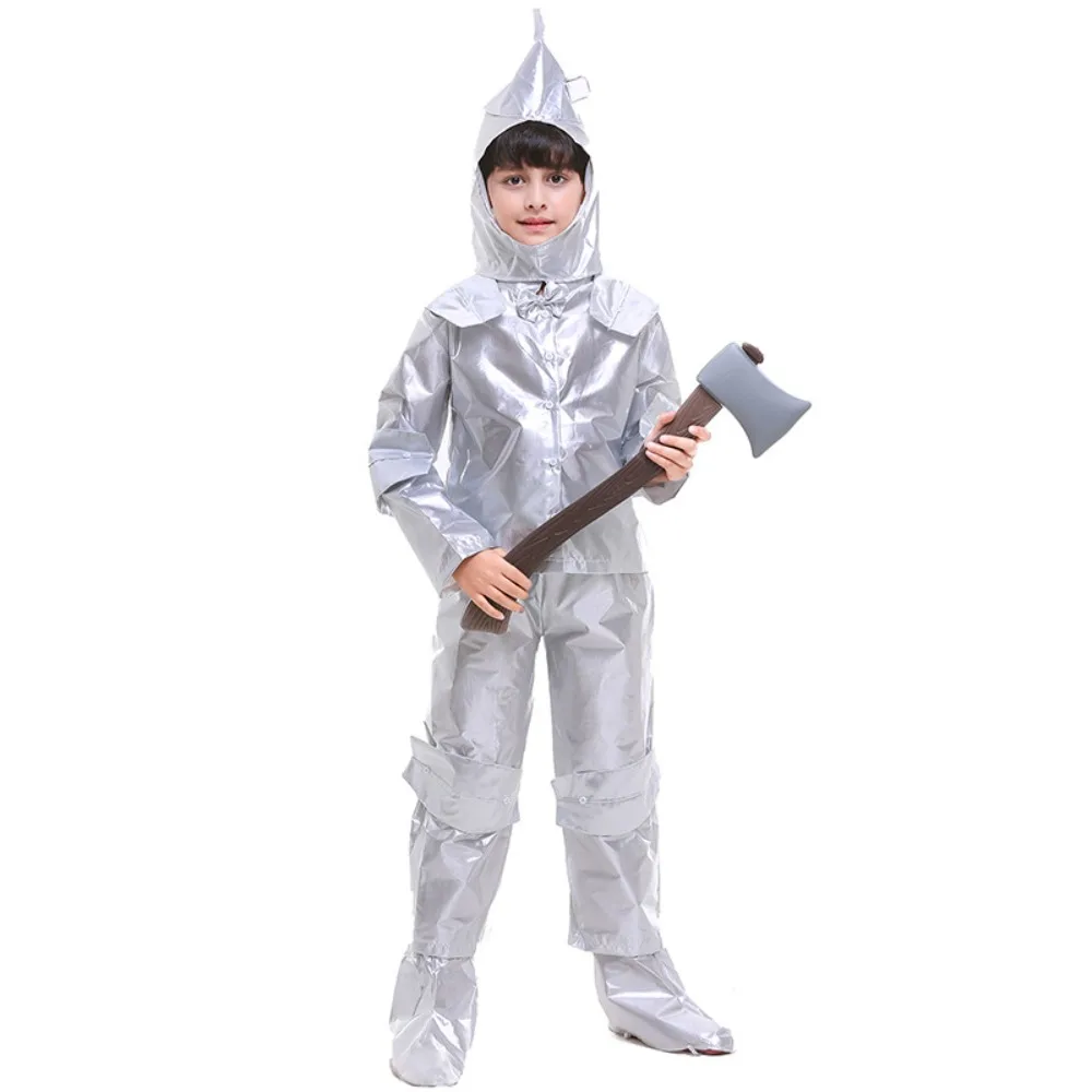 

Boys' Halloween Tin Man Cosplay Costume - Man Role Play Outfit with Bolt Decor & Axe Prop