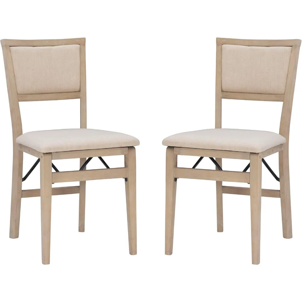 كراسي خشبية قابلة للطي مع مقعد وظهر منجد باللون البيج، مجموعة من قطعتين