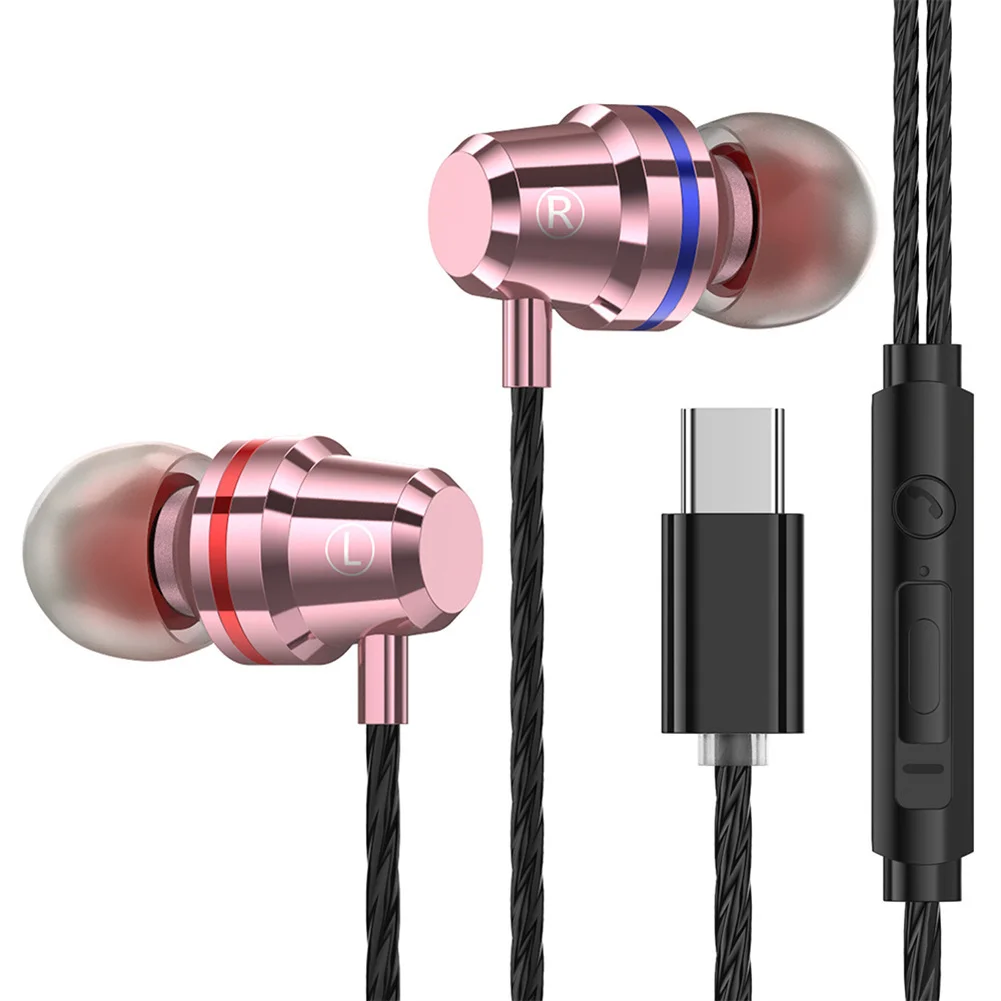 Universal Type-c Earphone in-Ear Noise Reduction Wire-Controlled Tuning 3.5mm Phone Headset Black