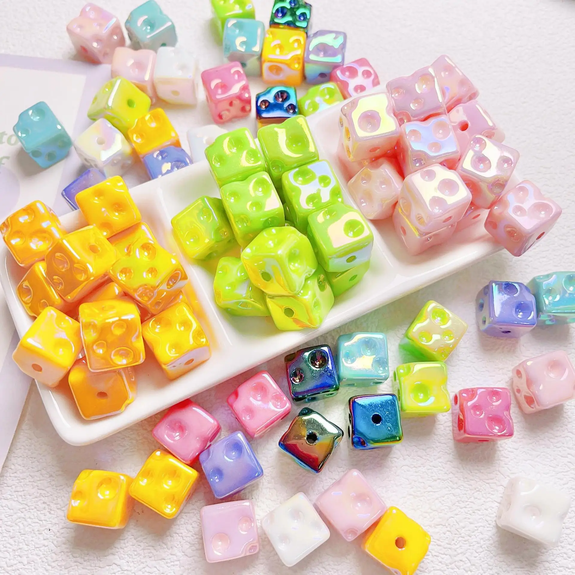 

Irregular Sqaure Cube Cheese Candy AB Colors Luminous Acrylic Geometry Jewelry Beads Ornament Accessory Material 100pcs 14.5mm