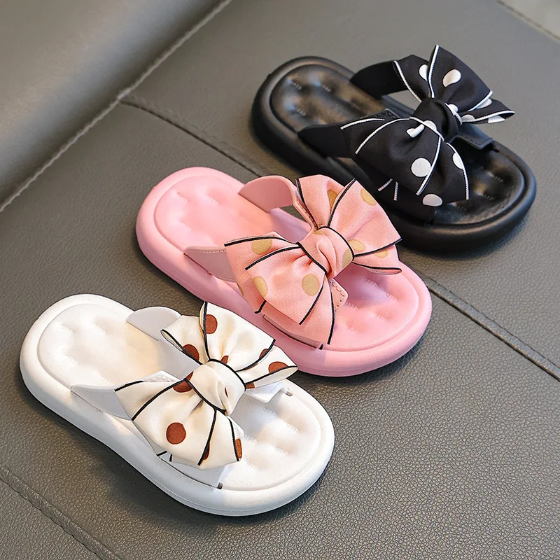 Children Slippers for Girls Outdoor Soft Sole Non-slip Kids Princess Shoes Cute Bow Home Slippers Toddler Bathroom Slides 슬리퍼