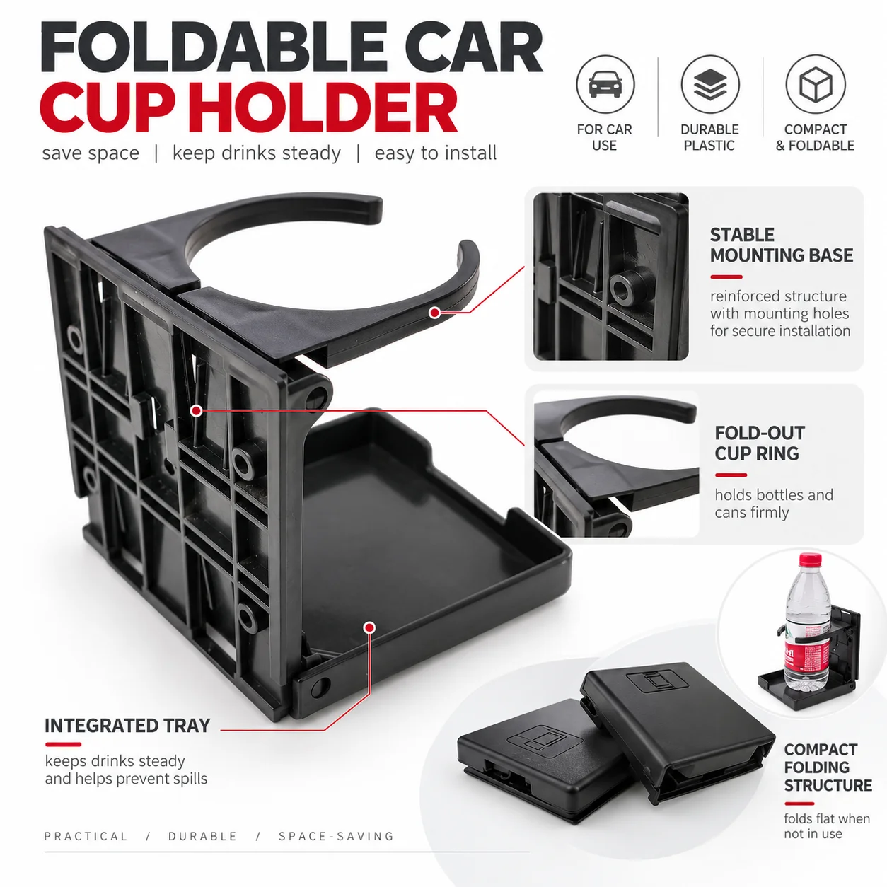 Universal Car Coaster Ducato Motorhome Auto Gadgets Cup Holder Expander Folding Drink Bottle Front Truck Boat Stand Accessories