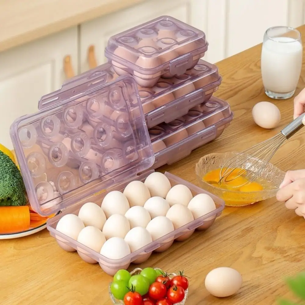 

Portable Plastic Egg Storage Box 6/15/24 Grids Space Saving Egg Tray with Lid Anti-collision Refrigerator Egg Organizer Picnics