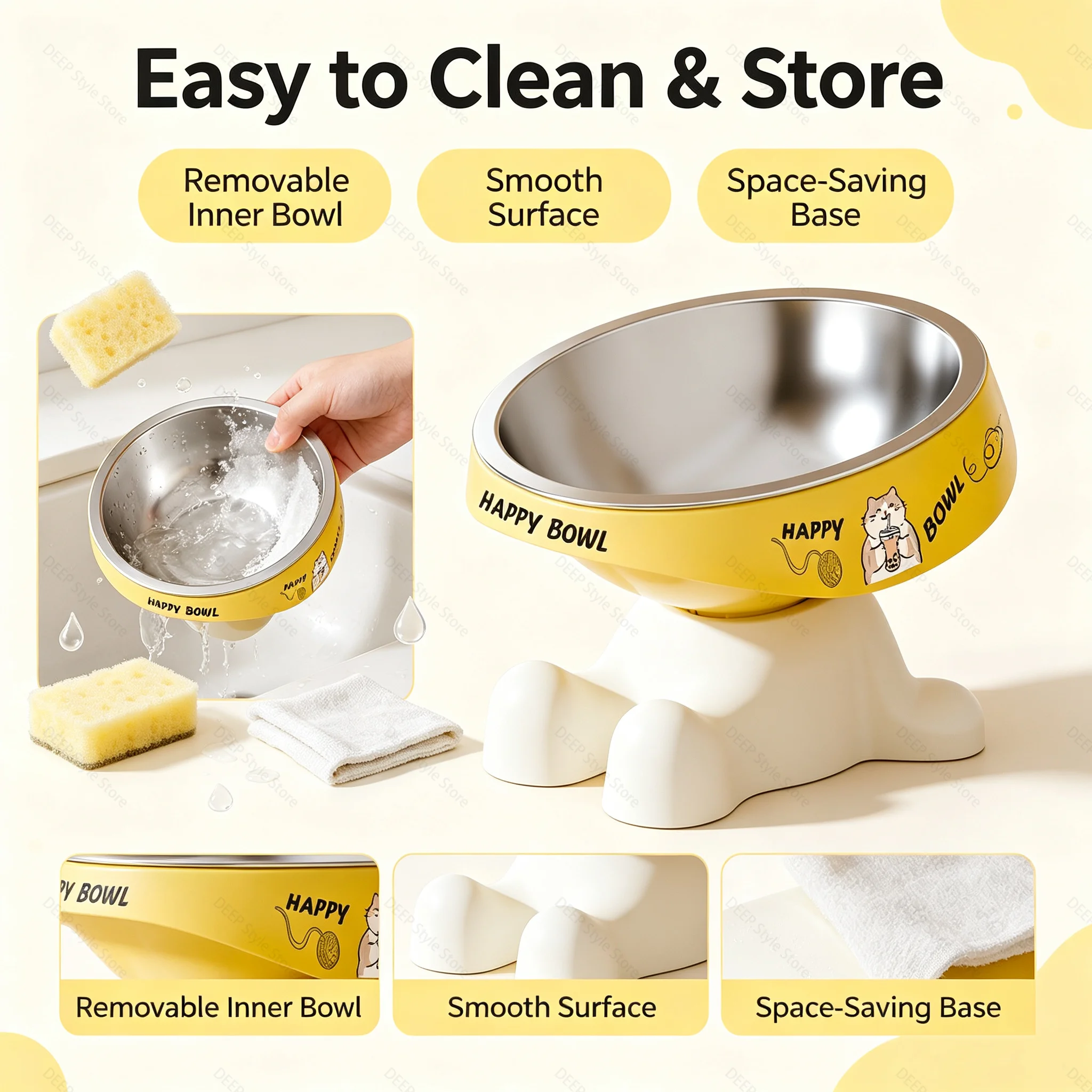 Hot Sale Elevated Anti‑black Chin Pet Bowl Stainless Steel Plastic Anti‑Tip Neck Care High Stand Pet Feeding Bowl