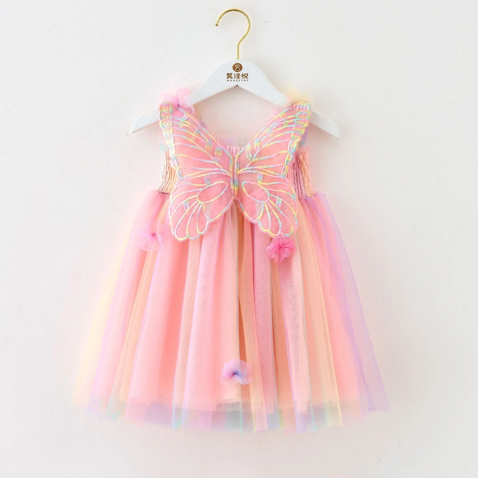 Fashion Sweet Dress For Baby Girl Clothes Rainbow Angel Wings Fairy Princess Cute Flower Ball Decoration Dress Kid Party Costume