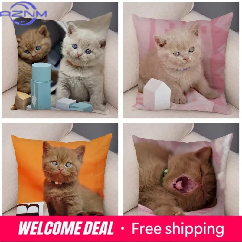 Russian Blue British Shorthair Cushion Cover Decor Cute Cat Pet Animal Pillowcase Soft Plush Pillow Case for Car Sofa Home