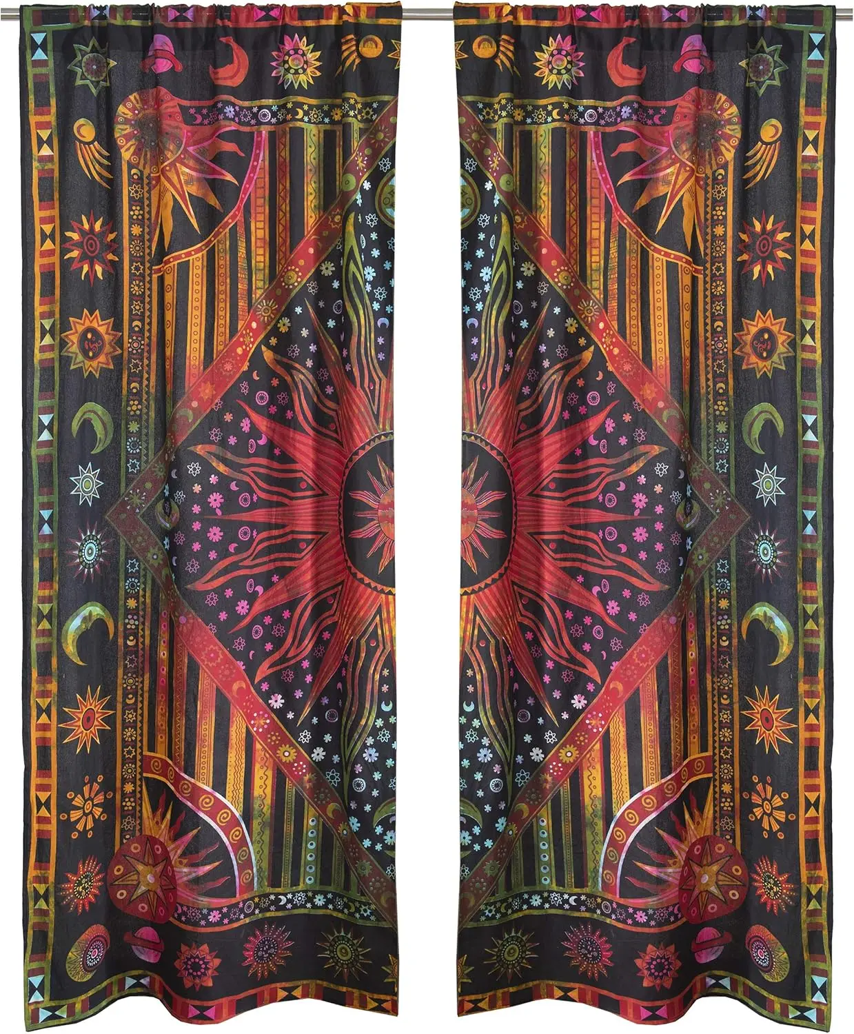Popular Handicrafts Indian Burning Sun Moon Hippie Mandala Window Curtains for Doorways Closets - Gypsy Tye Dye Bohemian