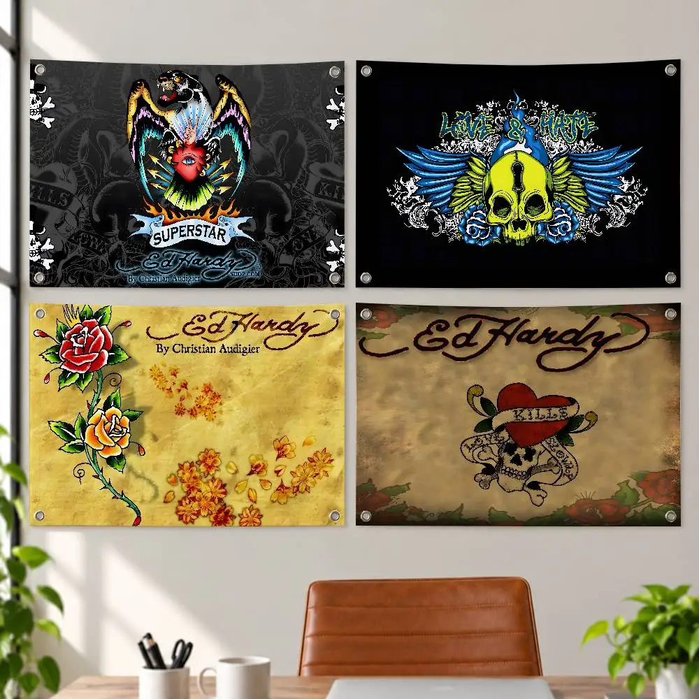 Fashion E-Ed H-Hardy-Y Aesthetic Wall Tapestry Flag Printed Wall Hanging Living Room Party Outdoor Decor