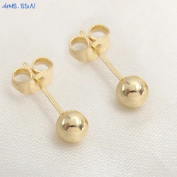 MHS.SUN Fashion 3/4/5mm Ball Stud Earrings For Women Girls Round Smooth Gold Plated Minimalist Piercing Jewelry Gift 1Pair
