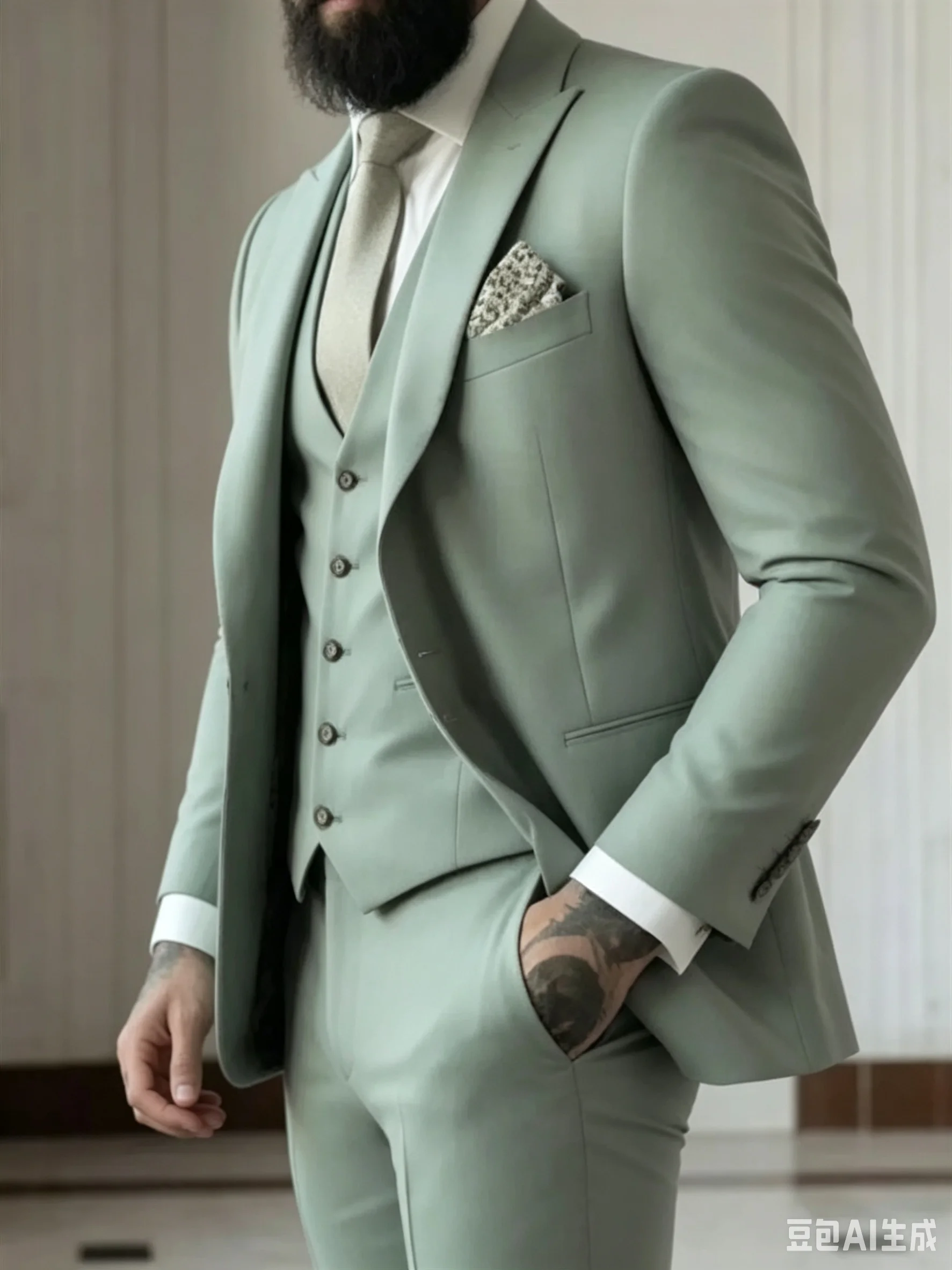 

3 Piece Green Suits for Men Slim Fit Groom Wedding Tuxedos Peak Lapel Business Formal Party Male Blazer Vest Pants Costume Homme
