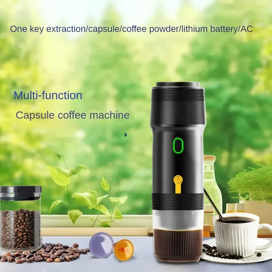 New portable automatic Italian espresso capsule coffee machine for outdoor camping, compatible with capsules and coffee powder