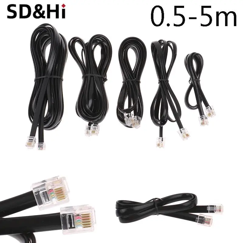 0.5-5m RJ11 RJ12 6P6C Data Cable, Male to Male Modular Data Cord Straight Wiring Pinout Telephone Handset Voice Extension Cable