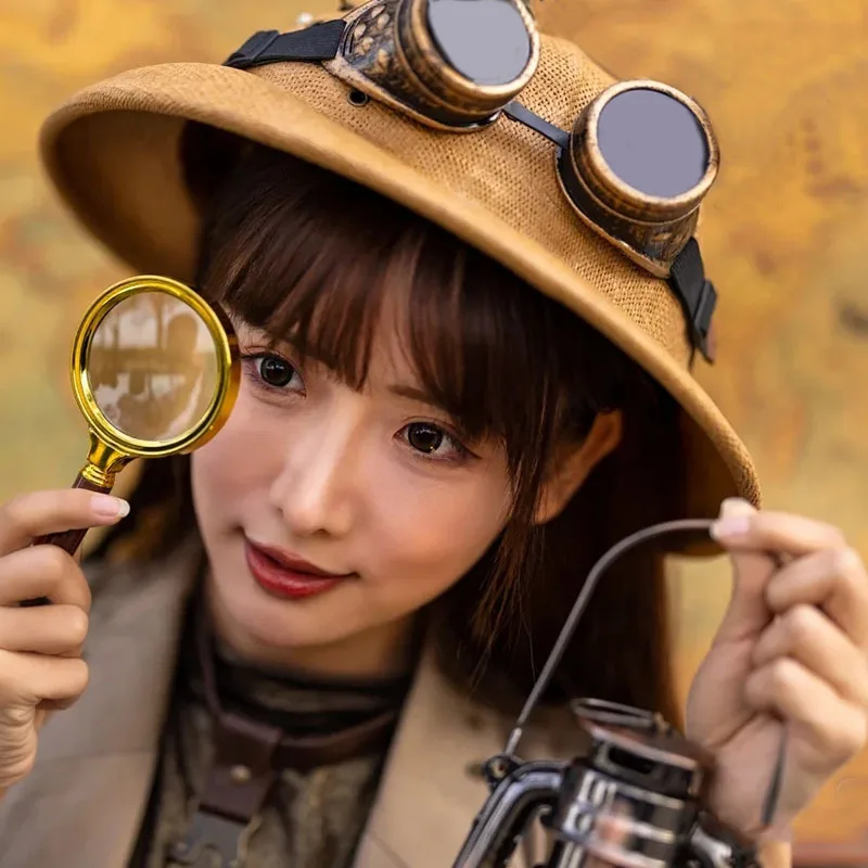 Steampunk Explorer Safety Pith Helmet with Goggles, Sun Protection Outdoor Equestrian Cork Hat for Safari
