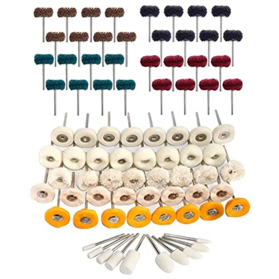 82PCS 1Inch Polishing Kit, Buffing Kit - Profional Wool Fabric Cotton Kit 50PCS and Abrasive Set (32PCS) Mounted 3mm Shank for