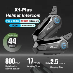 Intercomunicador X1 Plus para casco de motocicleta, interfono impermeable con Bluetooth para 2 conductores, 1000M