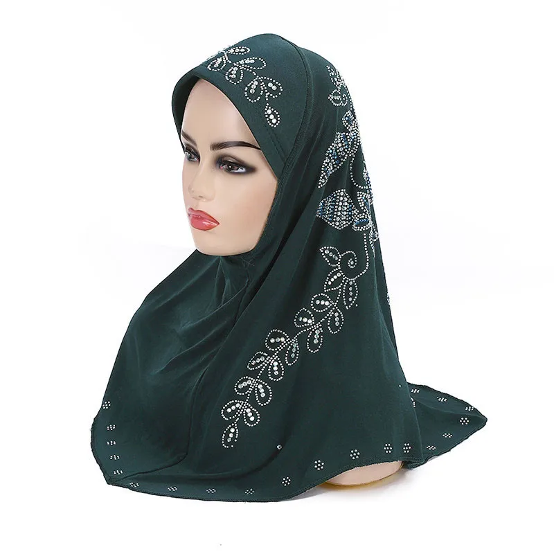 Diamantes cobertura completa muçulmano feminino hijab cachecol instantâneo adoração lenço árabe puxar em chapéu pronto malásia amira khimar niqab