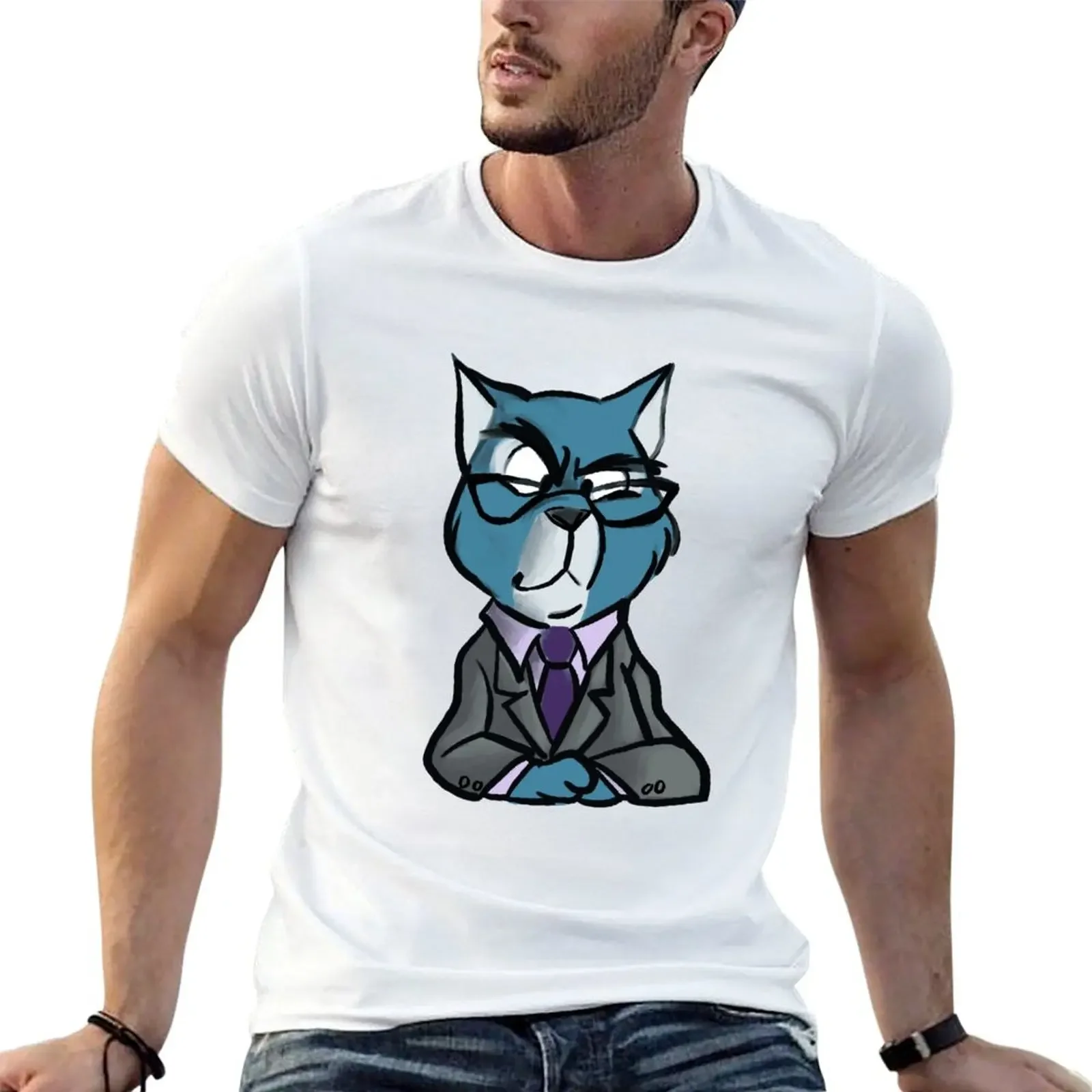 Talk Show Host Cat T-Shirt Funny T Shirts Cotton T Shirts for Man Graphic Tees T Shirts for Man Graphic Funny T-Shirt(4XL 5XL 6XL No Shipping)