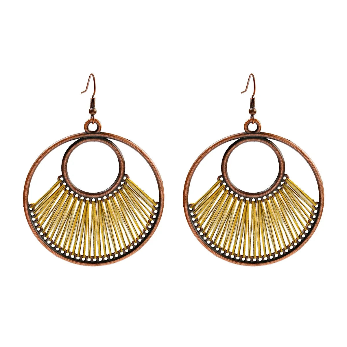 Boho Multi-Style Handmade Thread Wrapped Earring for Women Fashion Rope Wrap Round Triangle Dangle Earrings Female Jewelry Gift image 3