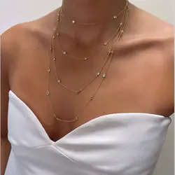 925 Sterling Silver CZ Station Chain Necklace Sparking 5A Cubic Zirconia One Double Triple Multi Row Women Collar