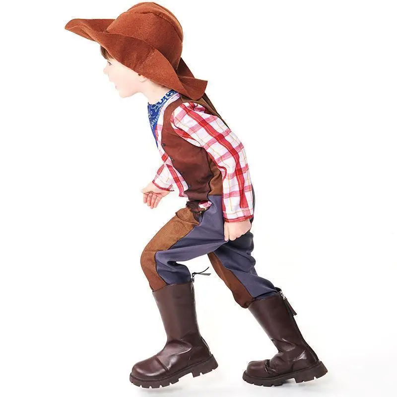 할로윈 의상 어린이 서부 카우보이 프린트 점프수트 세트 해적 디지털 무대 공연 의상 PU 소재