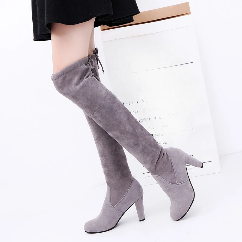 Women Boots Fashion High Heels Stretch Slim Over The Knee High Long Boots Winter Female Thigh High Boots Shoes