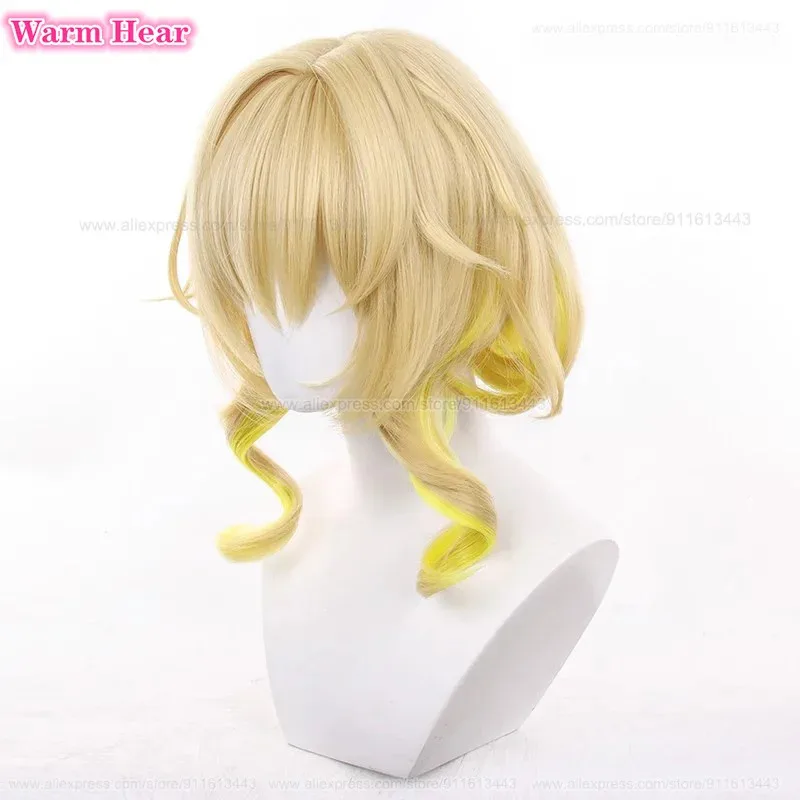 لعبة HSR Aglaea كتان صناعي قصير مختلط مع شعر مستعار أصفر مجعد كوسبلاي أنيمي مقاوم للحرارة شعر مستعار لحفلات الهالوين F;H;6GH