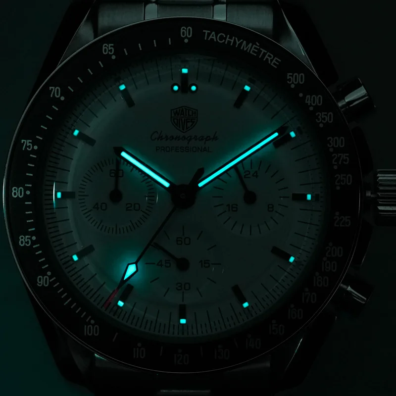 Watchdives wd1861 v2 relógio vk63 quartzo cronógrafo movimento cristal de safira com revestimento ar alta clara relógios vintage luminosos