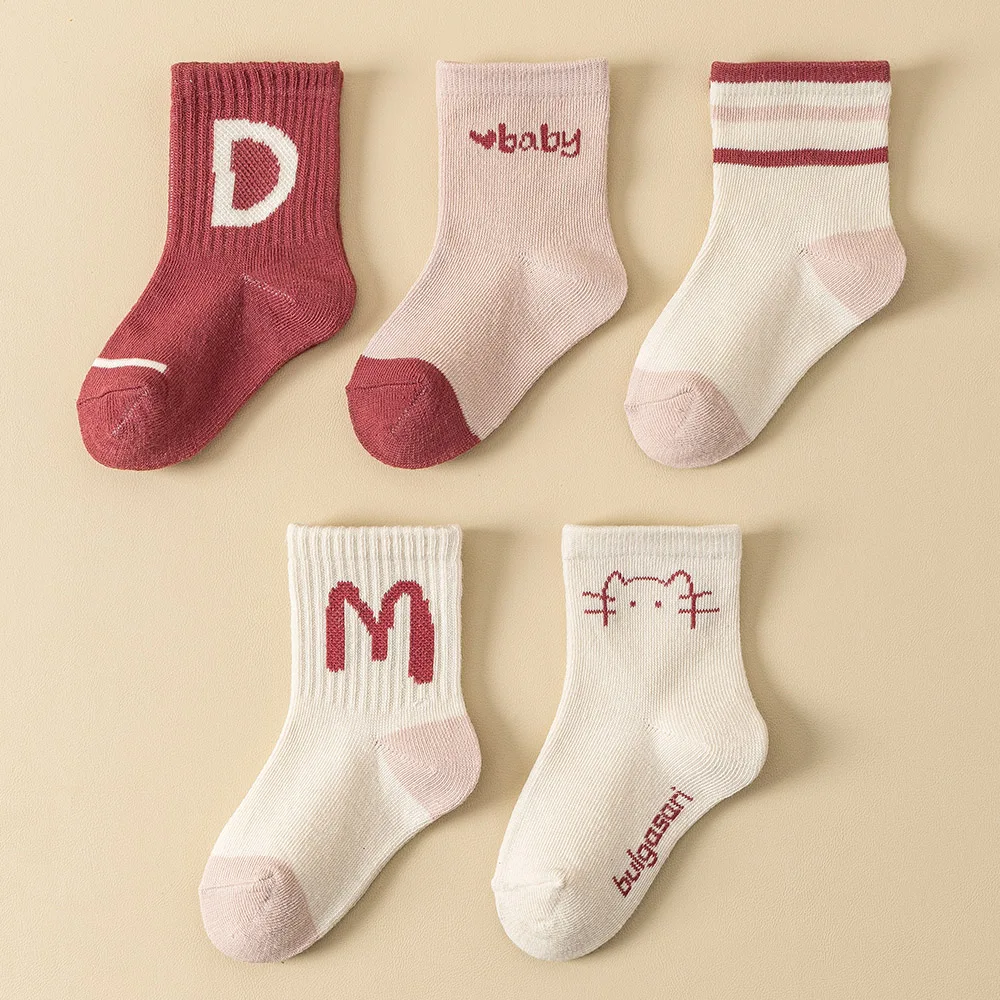 

5 пар носков для маленьких девочек, для новорожденных и малышей, детские носки до щиколотки, дышащие, удобные, на все сезоны