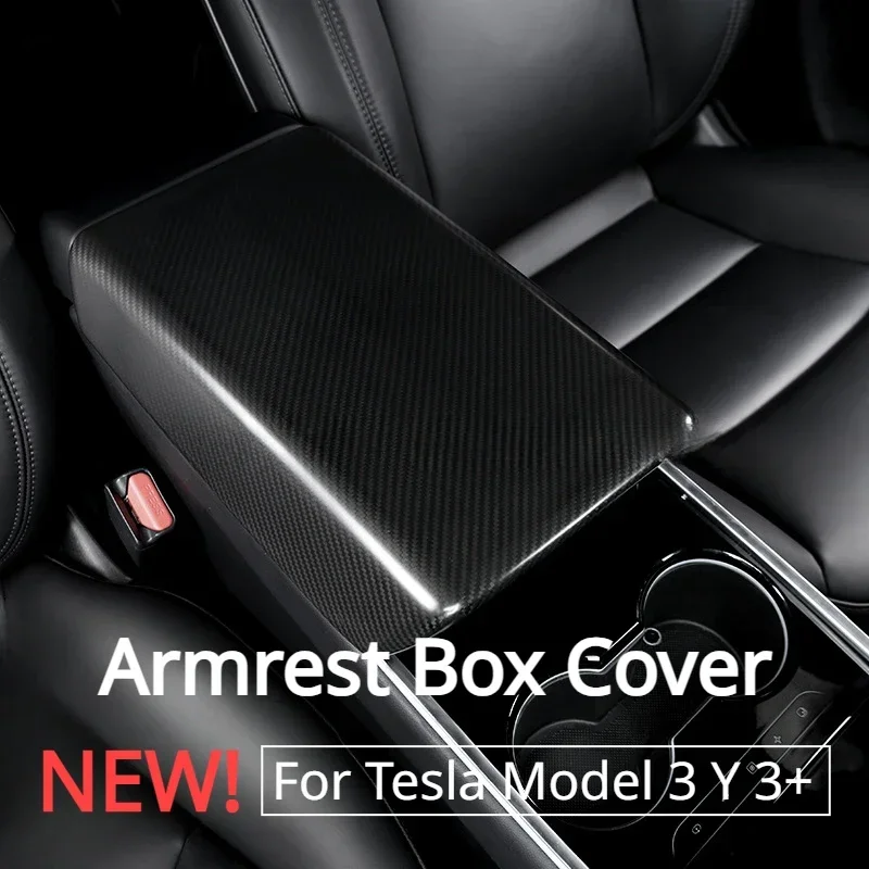 For Tesla Model 3 Y 3+ Armrest Box Cover Toray 3K 240G Dry Real Carbon Fiber Snap-in Type Installation New Model3 Highland 2024