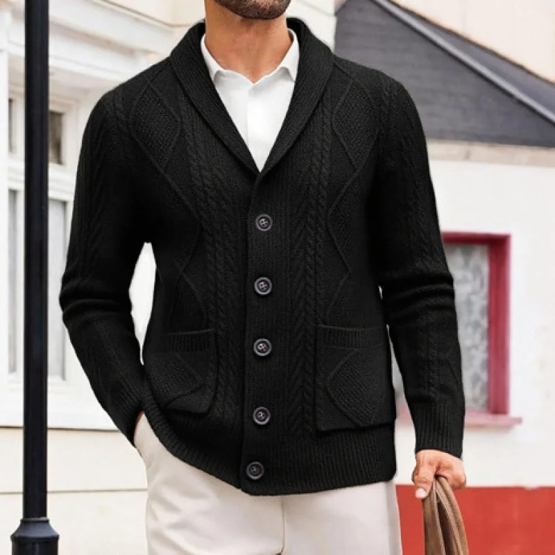 

's Cardigan Autumn Long Sleeve Korean Style Casual Men's Knitted Turn-Down Collar Sweater