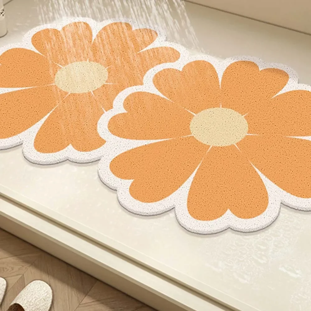 Round Bathroom Non-slip Mat PVC Waterproof Chrysanthemum-shaped Mildew-proof Shower Mat Guest Bedroom Entrance Doormat