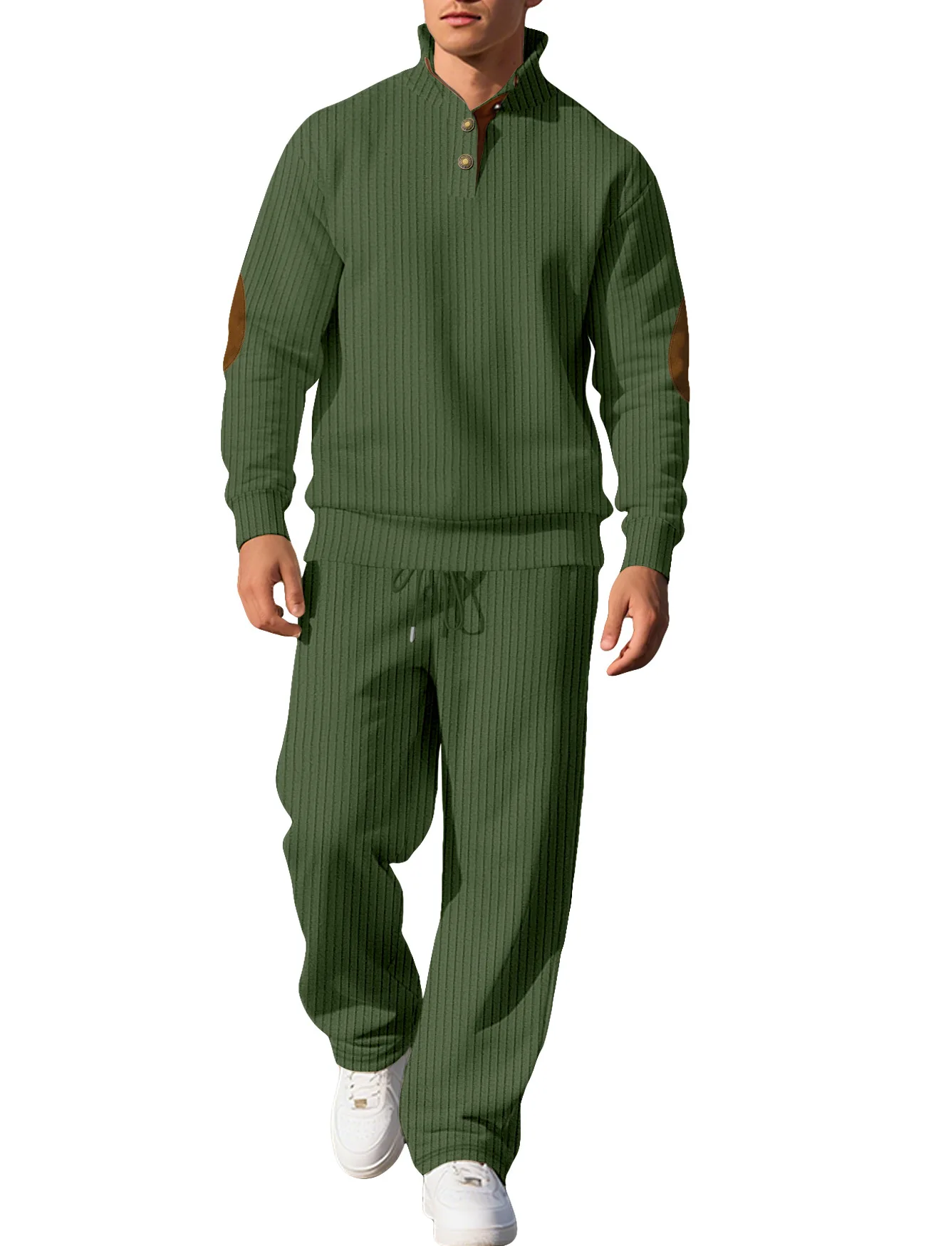 Immagine 4: Nuovo Set Casual Autunnale da Uomo 2 Pezzi: Maglione a Collo Alto in Maglia Jacquard e Pantaloni Lunghi, Outfit Versatile di Tendenza Americana ed Europea