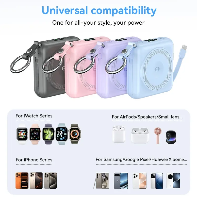 for iWatch Magnetic Wireless Power Bank with Bracket Earphones Fast Charging Compact Portable Built-in Cable Suitable for
