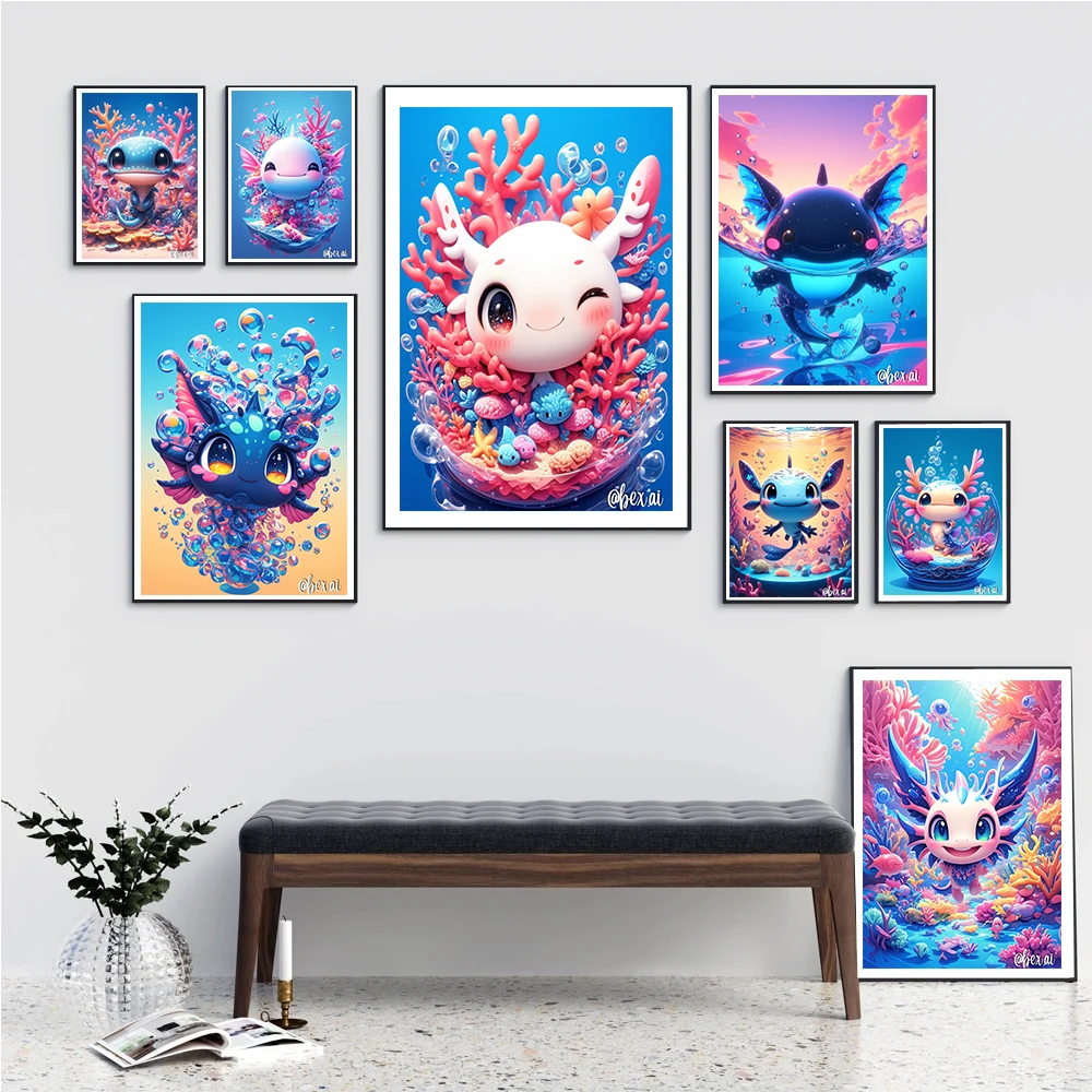 Cartoon Animation Axolotl Adventures5D Full Circle Diamond Painting Cute Adventure Creatures DIY Mosaic Embroidery Cross Stitch