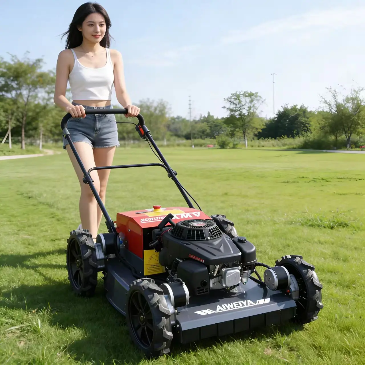 Customized fruit orchard weeding! Non-slip lawn mower fits plantations, stable weeding on slopes