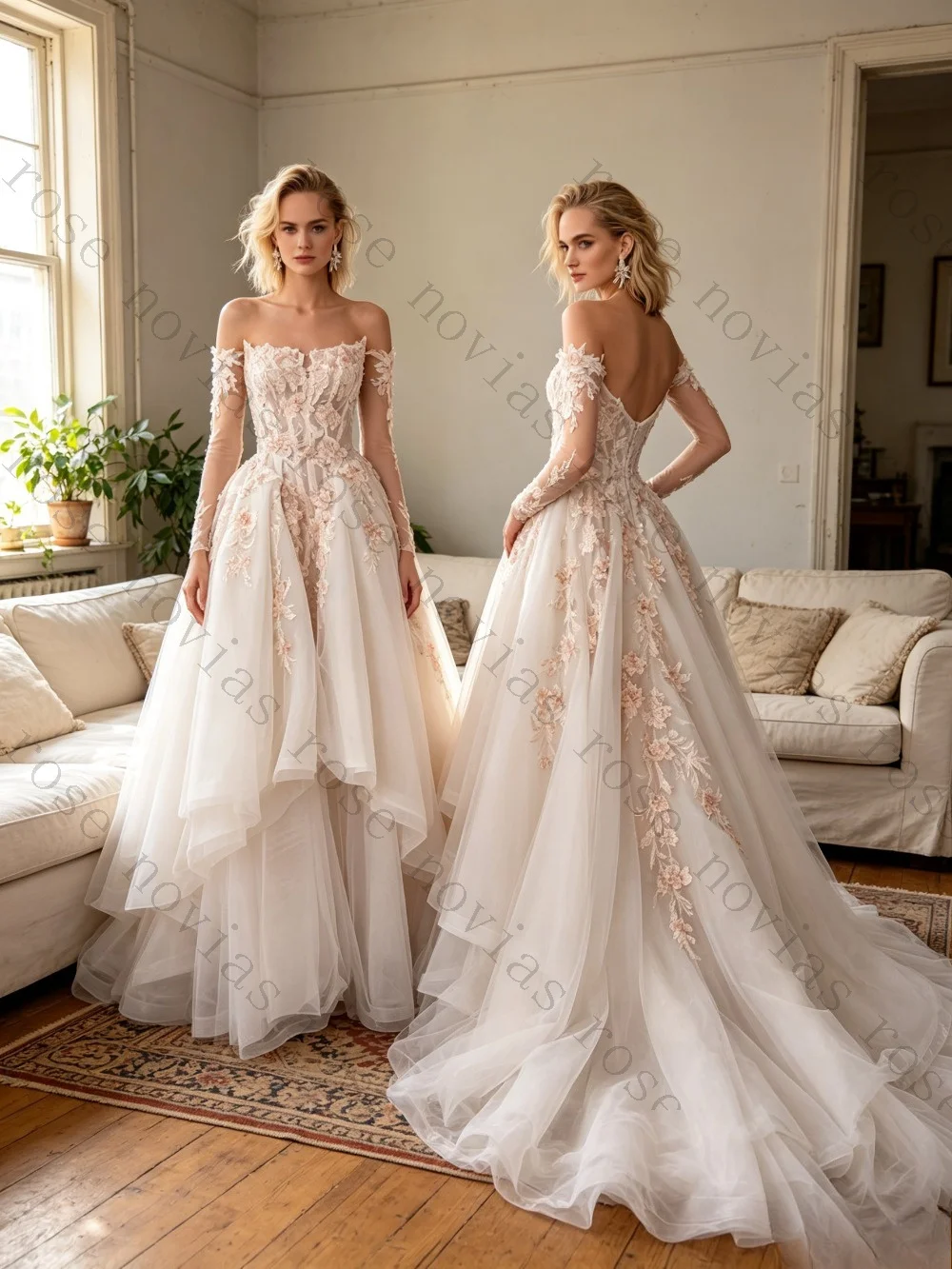 Customized Lace Floral Applique A Line Wedding Dress 2026 Elegant Bridal Gown with Train Luxury Bride Dress for Women Beach