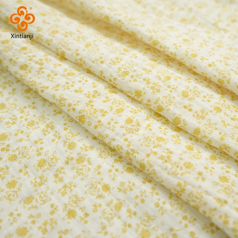 135x50cm doppio tessuto di garza Crepe 100% cotone morbido tessuto per bambini cucito fai da te abbigliamento giallo floreale traspirante Texture