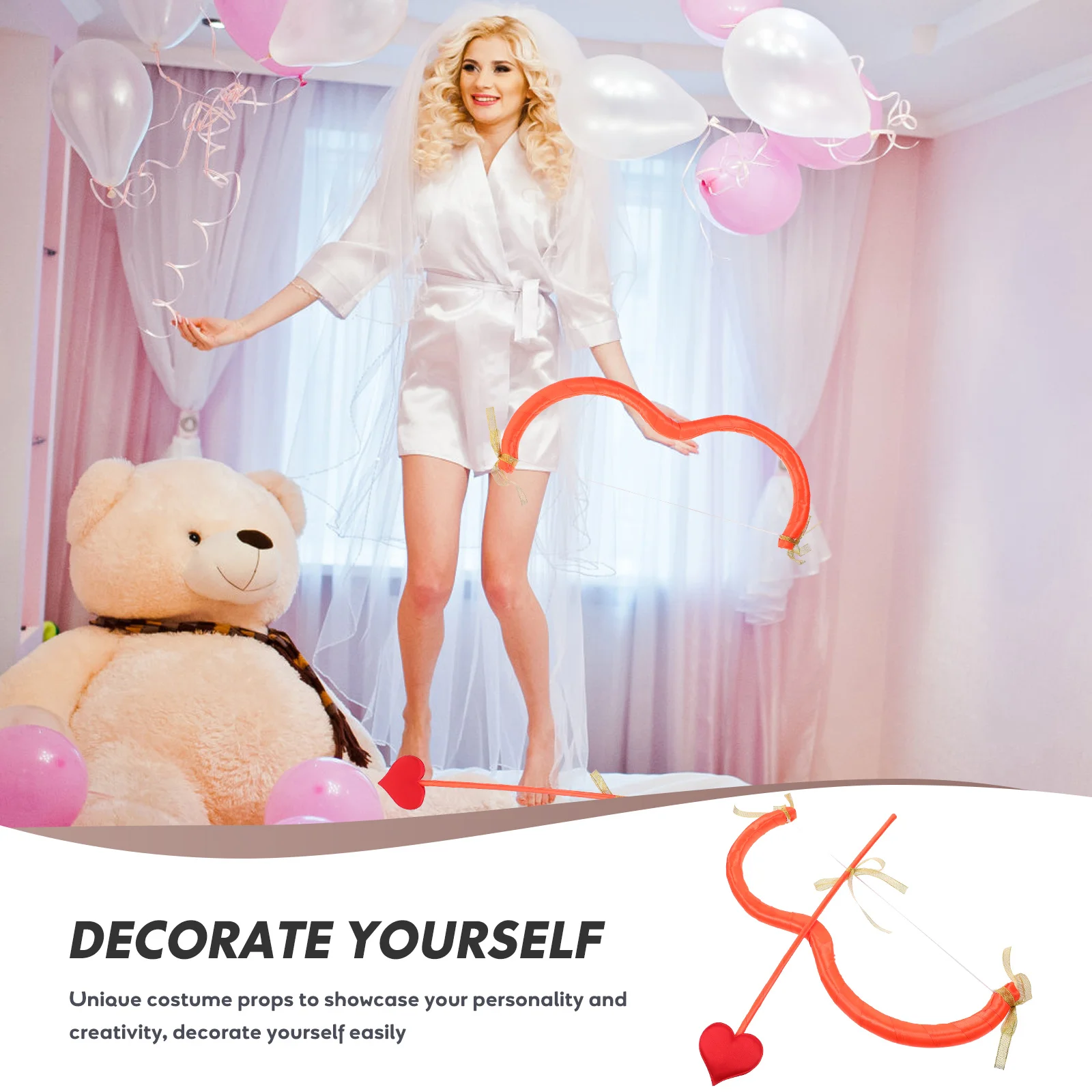 Pink Heart Bow Arrow Props Stage Performance Costume Accessories Party Supplies Festive Decorations Cupid Bow Arrow Valentine