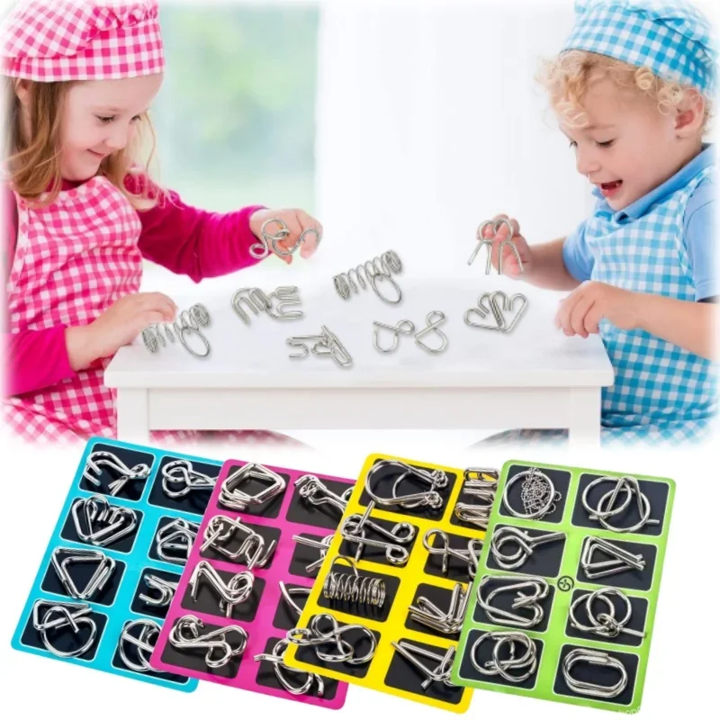 

8Pcs/Set Metal Unlock Puzzle Toy Brain Teaser Rings for Adults Office Party IQ Logic Game Stress Relief Gift Box Fidget Tool