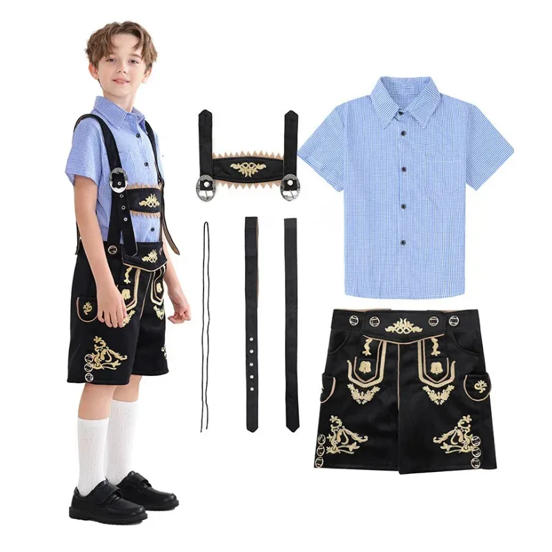 

Bavarian Octoberfest German Male Oktoberfest Lederhosen Costume Beer Shirt Suspender Shorts Hat Cosplay Costumes mm21