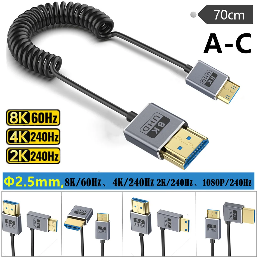Scalable Coaxial Ultra-Thin OD2.5mm Digital Camera Mini HDMI -Compatible 2.1 Version High-Definition Cable 8k@60HZ