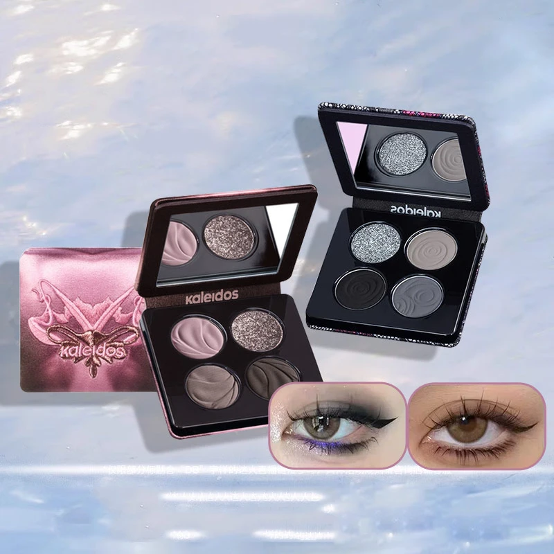 Kaleidos 4 Color Eyeshadow Palette Smokey Matte Shimmer Highlight Long Lasting Blendable Eye Makeup