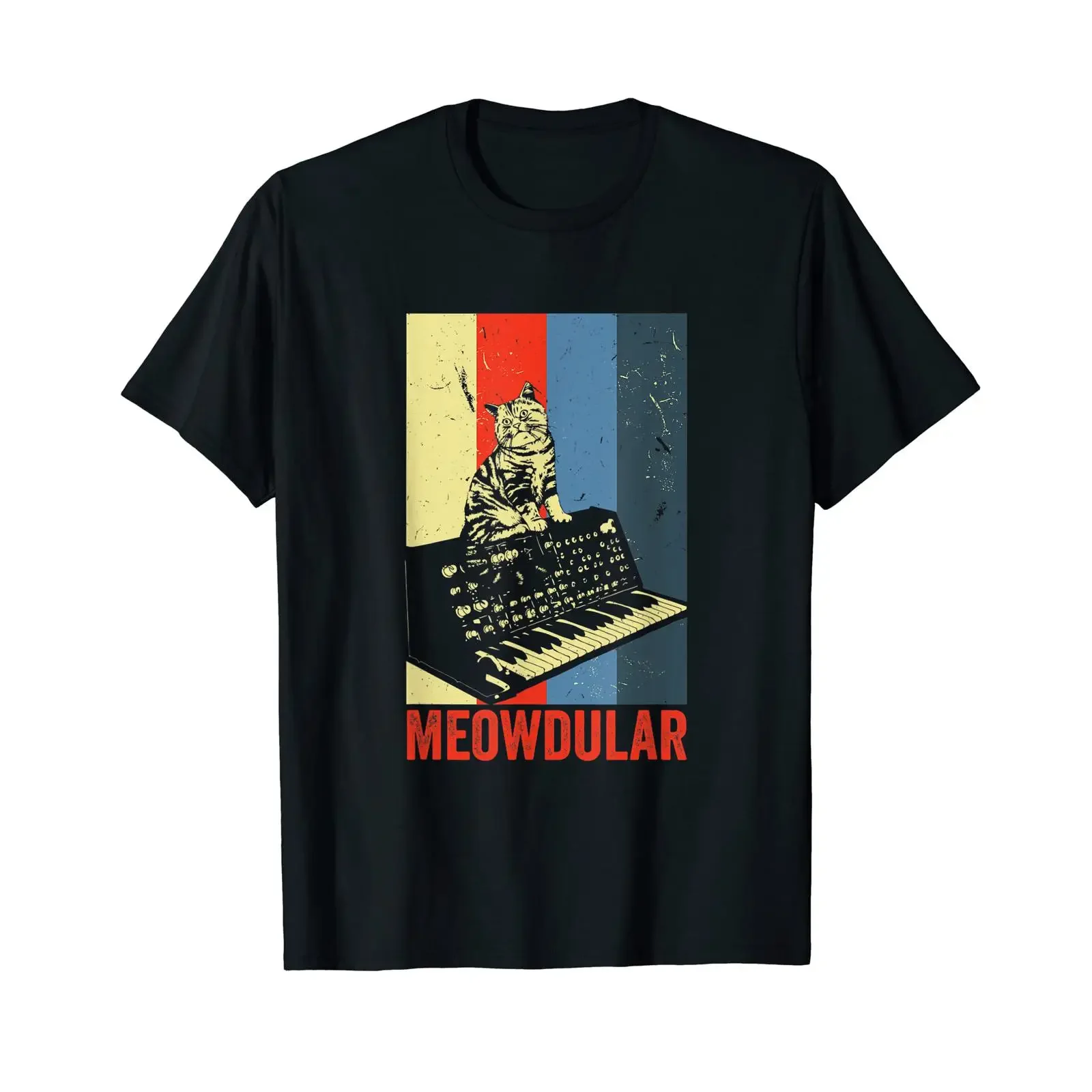 Modular Cat Meowdular Analogue Synthesizer Funny T Shirt black vintage Washed graphic Versatile streetwear designer clothes