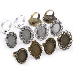 13x18mm 5pcs Antique Silver Plated And Bronze Plated Brass Oval Adjustable Ring Settings Blank/Base,Fit 13x18mm Glass Cabochons