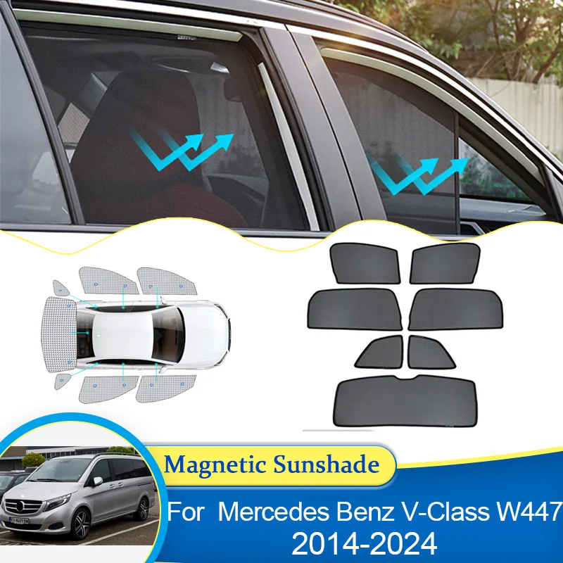 For Mercedes Benz V-Class W447 2014~2024 Magnetic Sunshade blocking Curtain Privacy Shading Sunshade Visor Auto Part Accessories