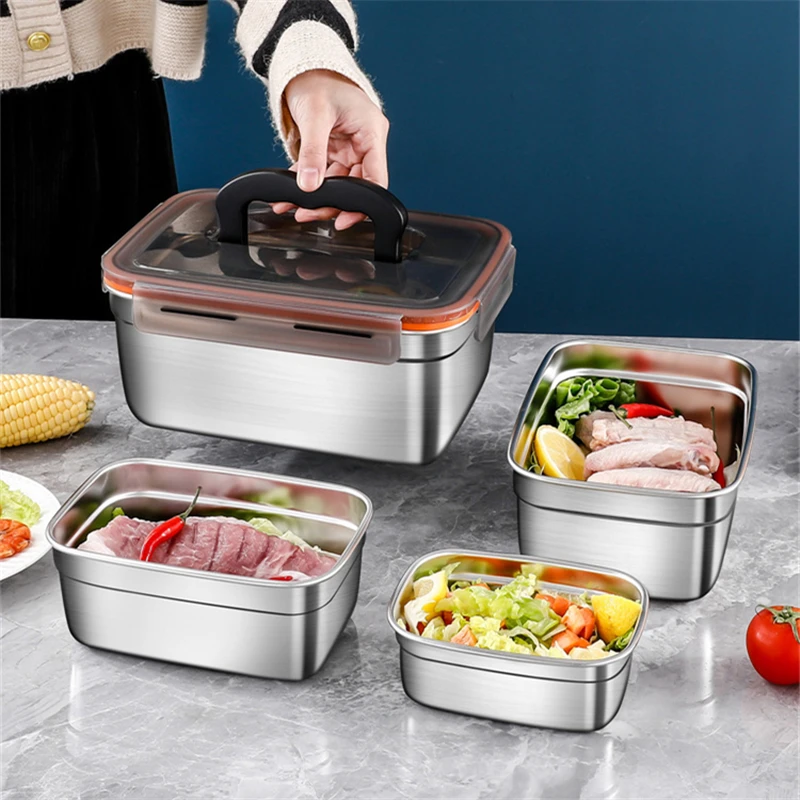 

304 Stainless Steel Kitchen Fresh-Keeping Box Bento Lunch Box Portable Sealed Food Storage Containers for Work Picnic Tableware