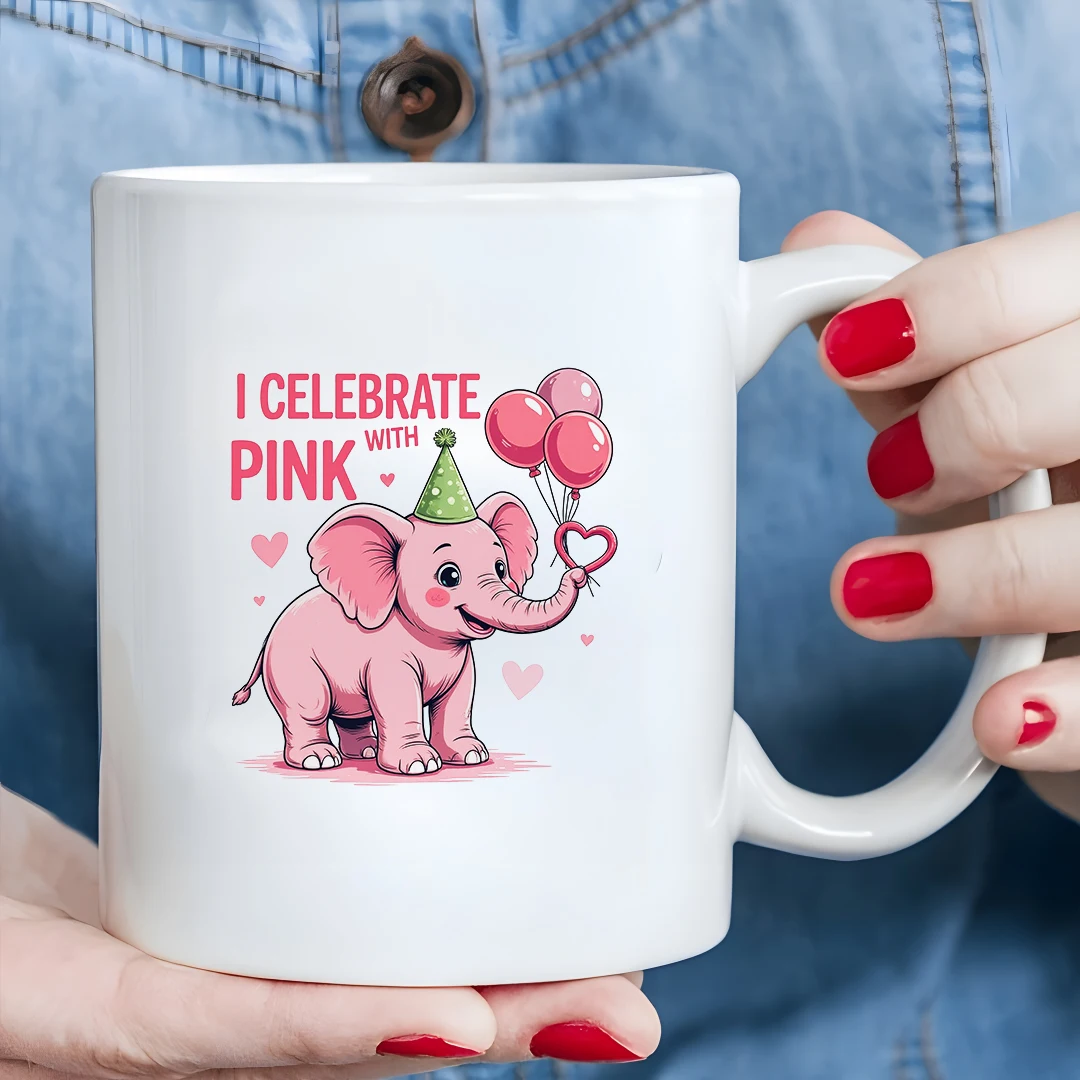 

11oz Pink Elephant Cartoon Mug Kids Drink Cup Christmas Party Gift Family Office Cup