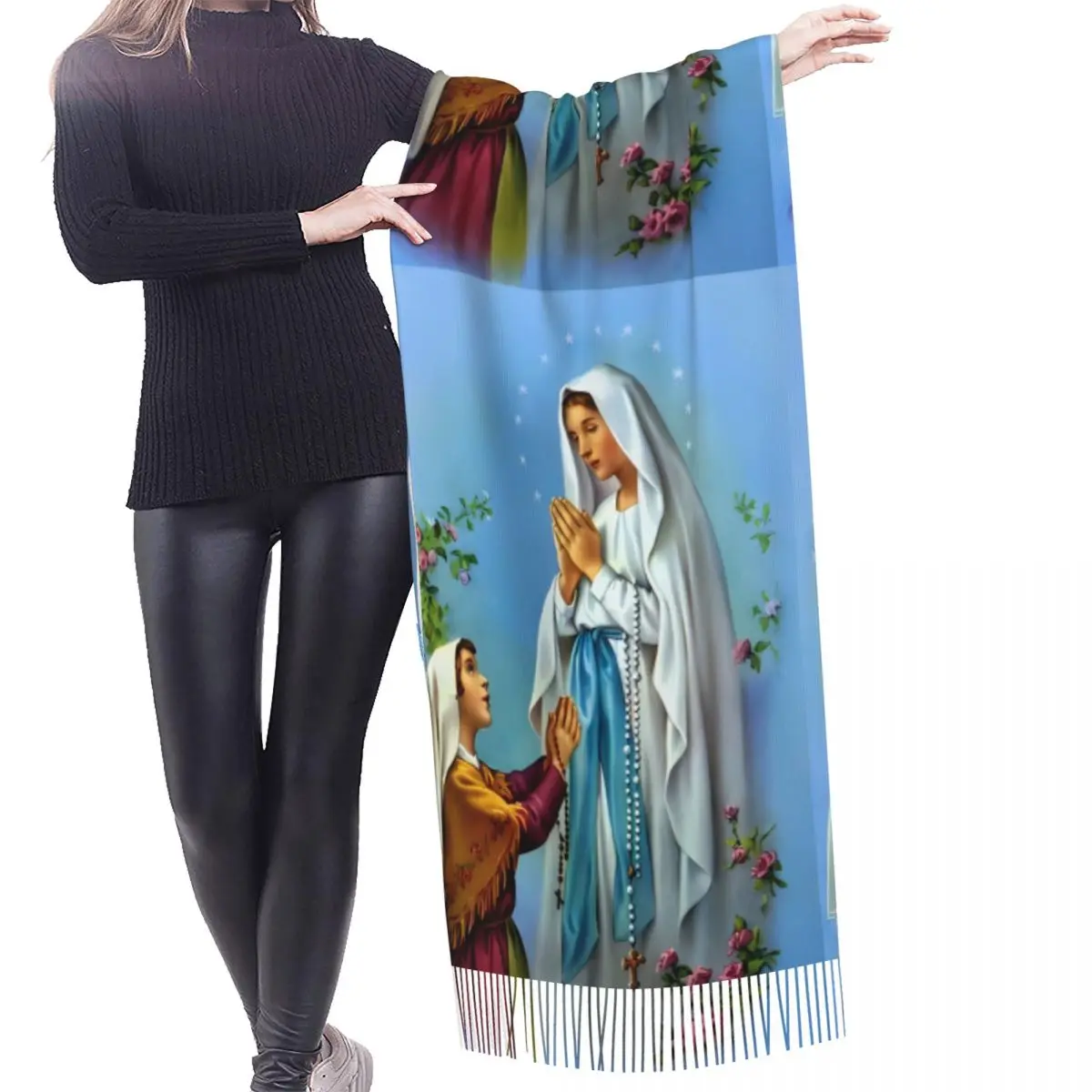 Guadalupe Virgin Mary Jesus Scarf Winter Long Large Tassel Scarves Soft Wrap Pashmina